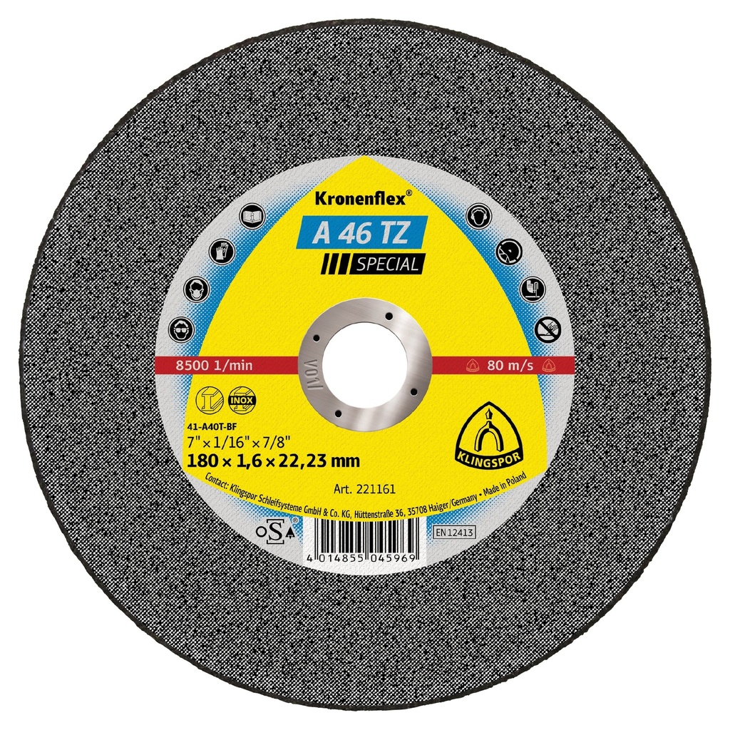 DISCO CORTE INOX 7X1.6MM PLANO A46 221161 KRONENFLEX