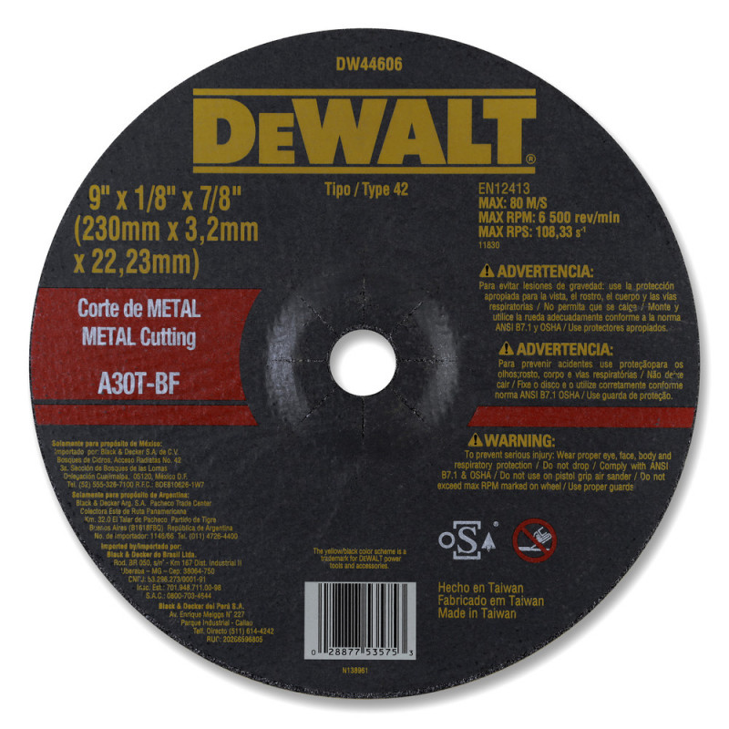 DISCO CORTE MTL 9X1/8X7/8 DW44606 DEWALT