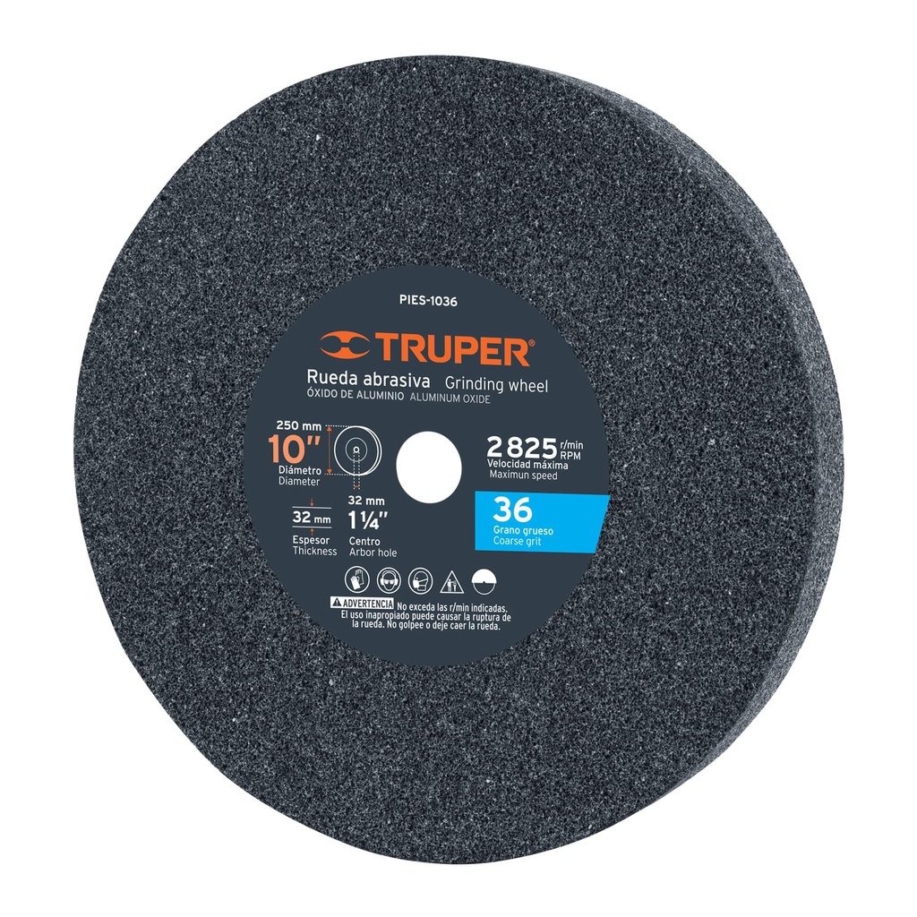 PIEDRA ESMERIL 10X1 1/4X1 1/4  36 OXIDO ALUMINIO 12401 TRUPER