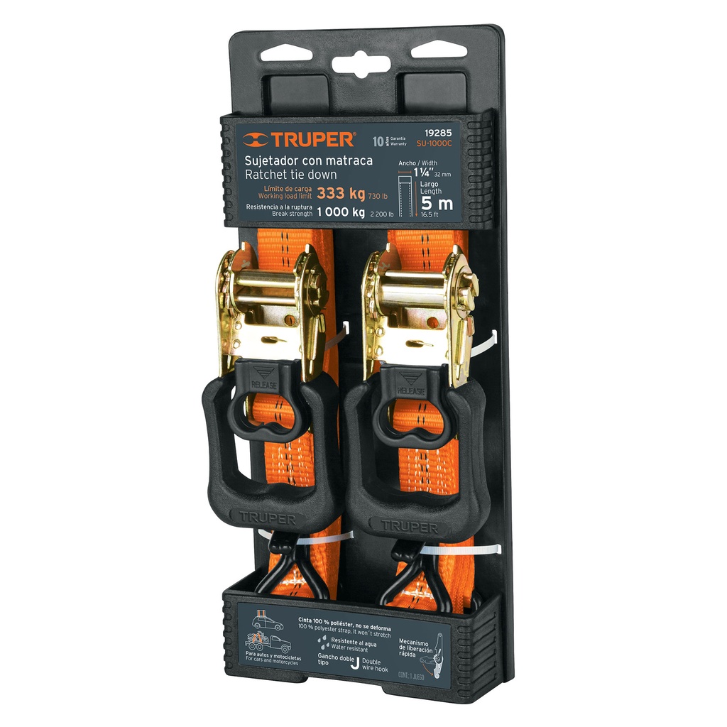 JGO SUJETADOR C/MATRACA 2U ESLINGA 1000KG 1 1/4´PULG X 5MTS 19285 TRUPER