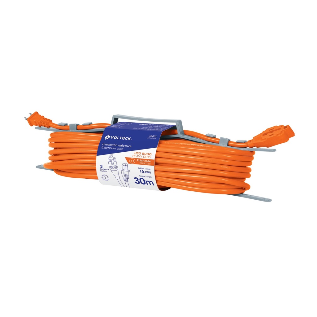 EXTENSION ELECTRICA 30MTS NARANJA 2X C/16 USO RUDO 48051 VOLTECH