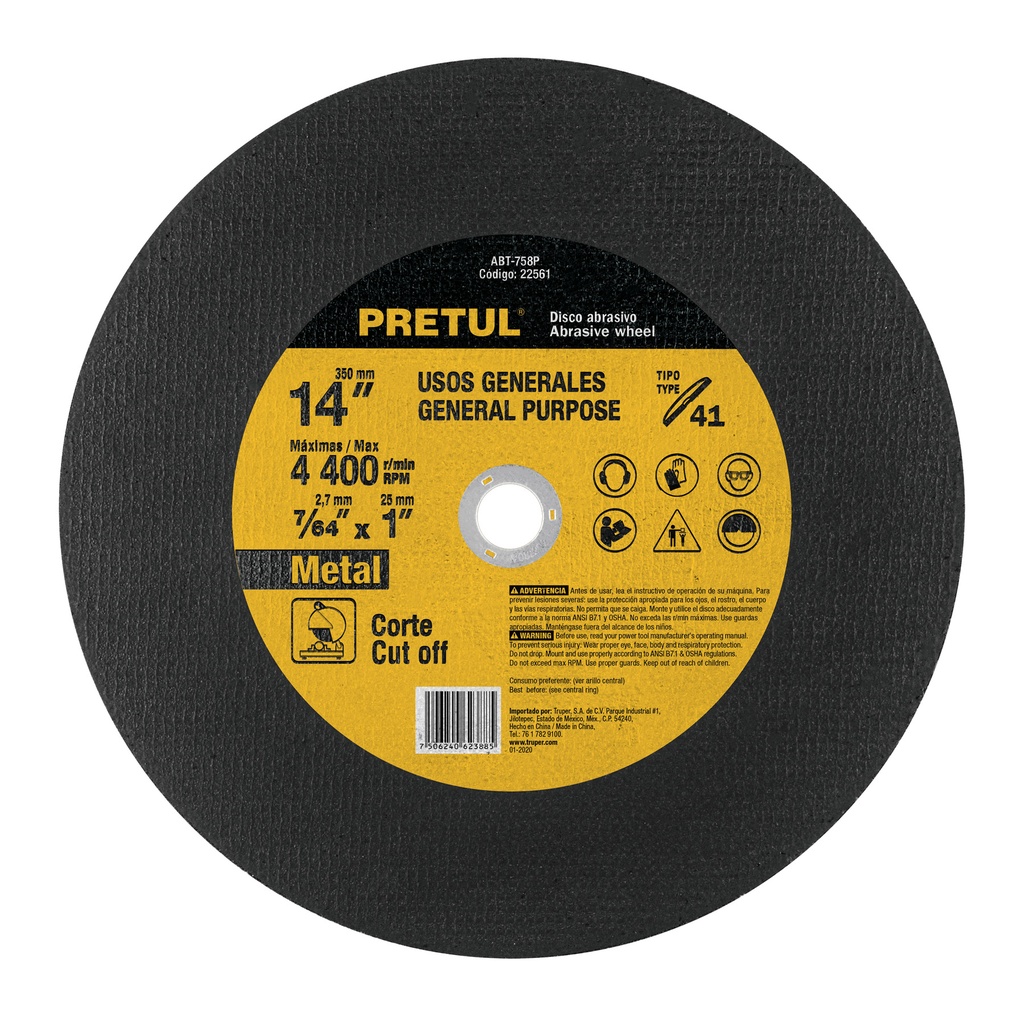DISCO CORTE MTL 14X1X 2.8MM 22561 PRETUL