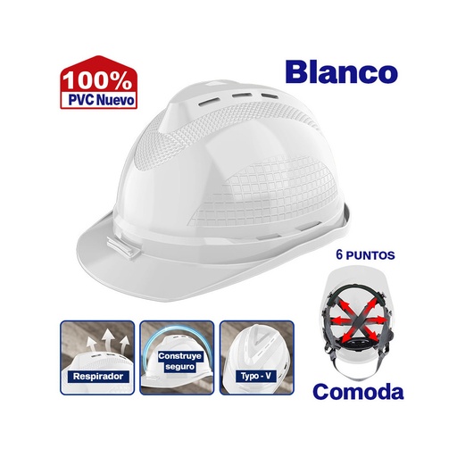 [112-25] CASCO PLASTICO ALBAÑIL TOOCRAFT/BLACO AZUL ROJO NARANJO ESHT0802 EMTOP