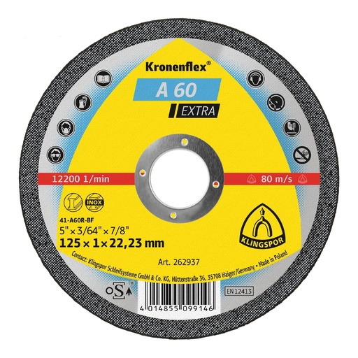 [127-171] DISCO CORTE INOX 5 X 1.0MM 262937 KRONENFLEX