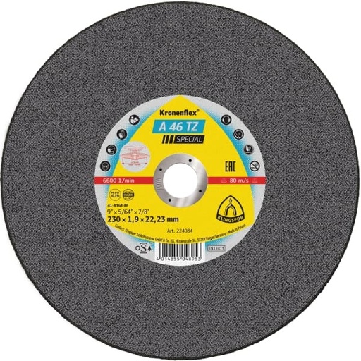 [127-82] DISCO CORTE INOX 9 X 1.9MM X 7/8 A24PLANO 224084 KRONENFLEX