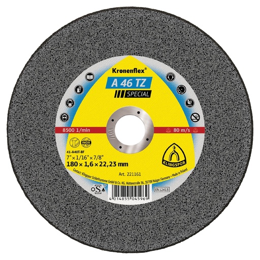 [127-92] DISCO CORTE INOX 7X1.6MM PLANO A46 221161 KRONENFLEX
