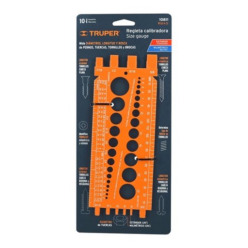 [207-200] REGLETA CALIBRADOR TORNILLOS Y TUERCAS 22CM 10811 TRUPER