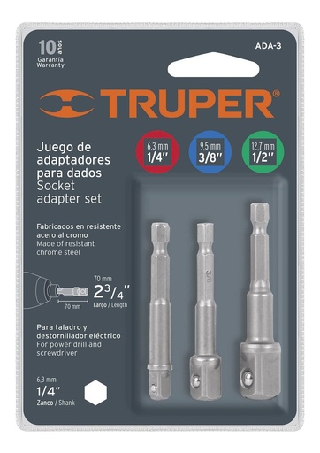 [258-96] JGO ADAPTADOR PARA COPA 3PZS (1/4,3/8,1/2) 10752 TRUPER