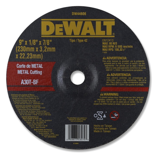 [264-110] DISCO CORTE MTL 9X1/8X7/8 DW44606 DEWALT