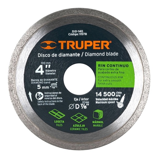 [265-160] DISCO DIAMANTE 4 X 1.60MM LISO 11578 TRUPER