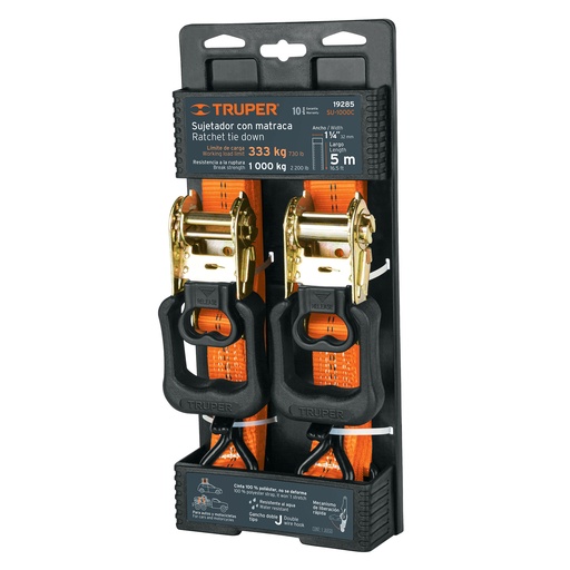 [27-140] JGO SUJETADOR C/MATRACA 2U ESLINGA 1000KG 1 1/4´PULG X 5MTS 19285 TRUPER