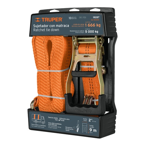 [27-142] SUJETADOR C/MATRACA 5000KG ESLINGA 2PULG X 9MTS 19287 TRUPER