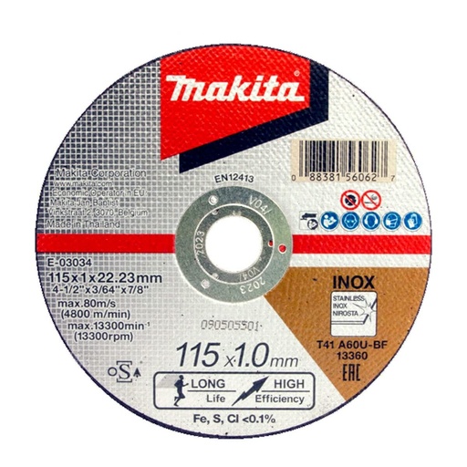 [301-40] DISCO PLANO CORTE INOX 4 1/2 D72001 MAKITA