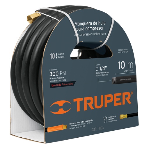 [41-12] MANGUERA COMPRESOR ALTA PRESION 3/8X10 300PSI 19016 TRUPER