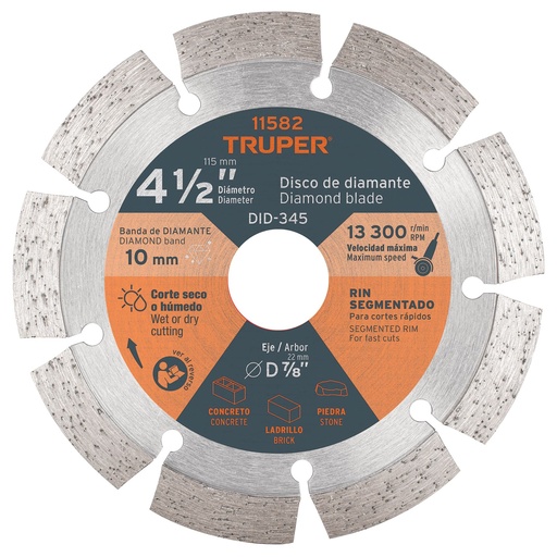 [127-85] DISCO DIAMANTE 4 1/2 X 2.1MM DENTADO 11582 TRUPER