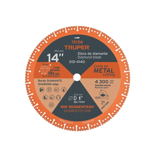[127-236] DISCO DIAMANTE 14 X 4MM X 1 CORTE METAL SEGMENTADO 15156 TRUPER