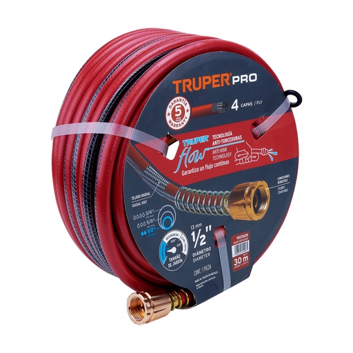 [106-30] MANGUERA SUPER REFORZADA 4 CAPAS 1/2X30 MTS 102528 TRUPER